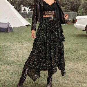 Black Casual Women's Polka-Dot Asymmetric Skirt